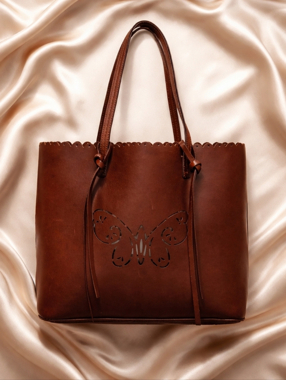 Johnny Was Butterfly Perforated Tippi Tote Leather Handbag